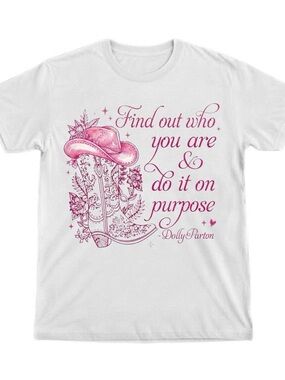 Dolly Parton White Tee with Pink Western Boot Graphic